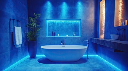 Modern Blue Bathroom with Stylish Lighting Effects