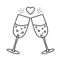 toasting glasses icon, new year illustration, new year icon - simple black line art of toasting glasses, symbolizing new year celebrations. new year vector.
