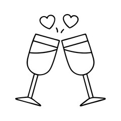 toasting glasses icon, new year illustration, new year icon - simple black line art of toasting glasses, symbolizing new year celebrations. new year vector.