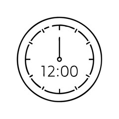 12 00 am clock icon, new year illustration, new year icon - simple black line art of 12 00 am clock, symbolizing new year celebrations. new year vector.