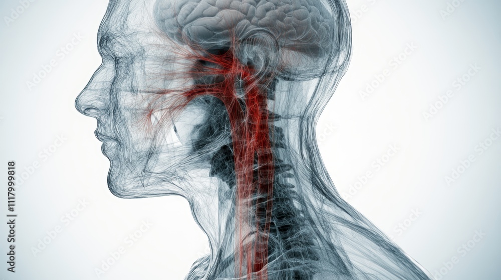 Poster intricate pathways, exploring the human brain's anatomy, functions, and cognitive processes for a de