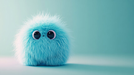 Fototapeta premium fluffy cute blue creature on a colored background