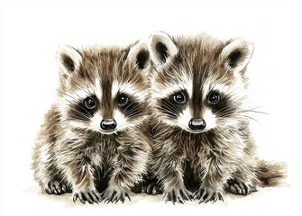 Fototapeta premium Adorable watercolor illustration of a mother and baby raccoon, perfect for children.