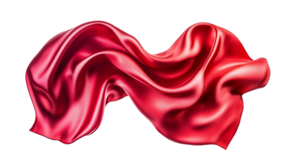 floating elegance glamour silk skirt long train. Beautiful flowing fabric flying wind. Red wavy satin. Abstract element cloth design. Image isolated white background. natural soft light