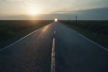 Middle of A Quiet Road with A Sunrise View
