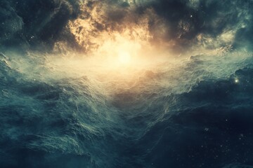 Naklejka premium Captivating science fiction day scene enchanting landscape with falling light and fantasy effects