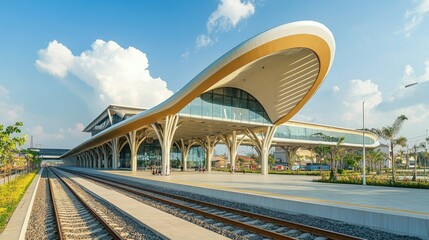 Fototapeta premium Modern Railway Station with Vibrant Design