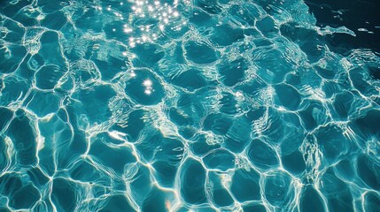 Obraz premium A close-up view of sparkling blue water, showcasing light reflections and wave patterns.