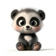 Fototapeta premium Adorable 3D cartoon panda bear on a white background, perfect for stock images of animals.