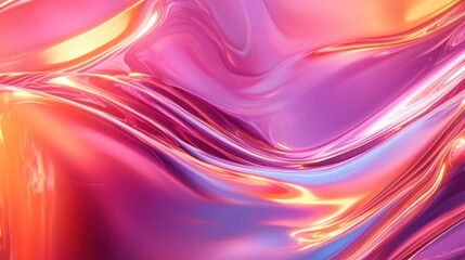 A vibrant abstract design with smooth, flowing shapes in shades of pink, orange, and purple.