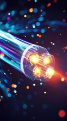 A futuristic depiction of a high-tech device emitting vibrant light trails.