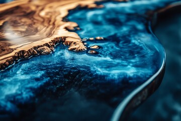 Stunning blue epoxy resin wood table  exotic design template for unique banner creation