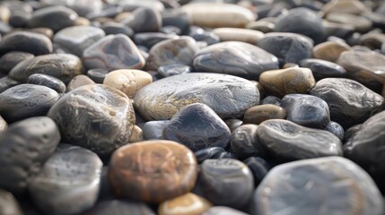 A close-up view of various smooth stones on a surface.