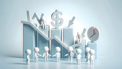 3D Business team dealing with financial losses in soft abstract environment copy space concept as A business team deals with financial losses in a soft abstract environment highlighting the emotional 