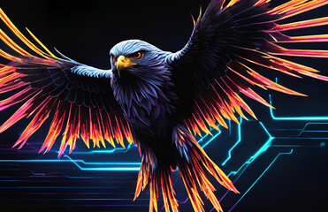 Fototapeta premium Cartoon Eagle Vector Illustration, Wild Bird of Prey Flying, Head, Wings, Perfect for Tattoo, Mascot, Logo Design