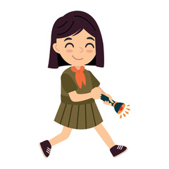 Illustration of Girl Scout with Flashlight	