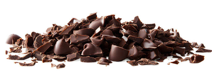 Delicious dark chocolate shavings on a white isolated background.