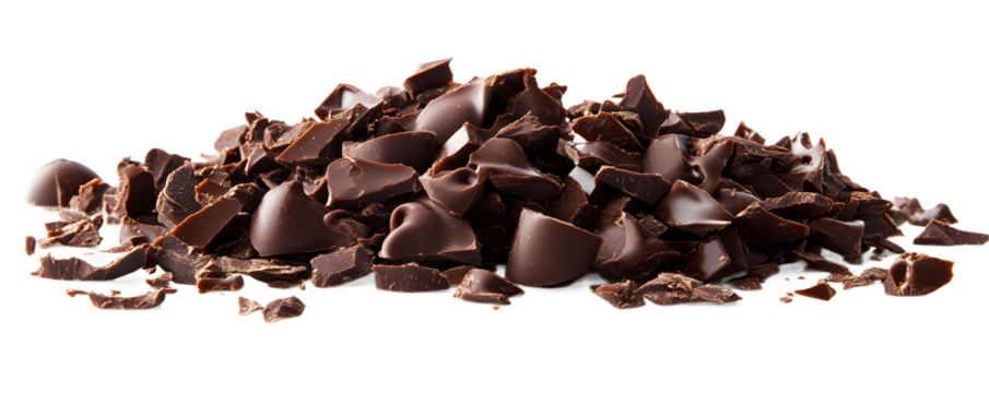 Delicious dark chocolate shavings on a white isolated background.