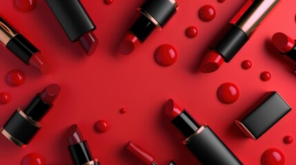 Obraz premium Make up lipstick mock up cosmetics wallpaper background