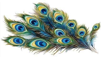 Obraz premium Colorful peacock feathers arranged artistically.