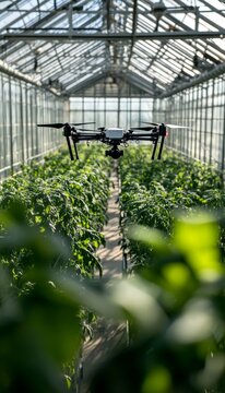 Aerial photography  drone monitoring agricultural productivity in a greenhouse environment