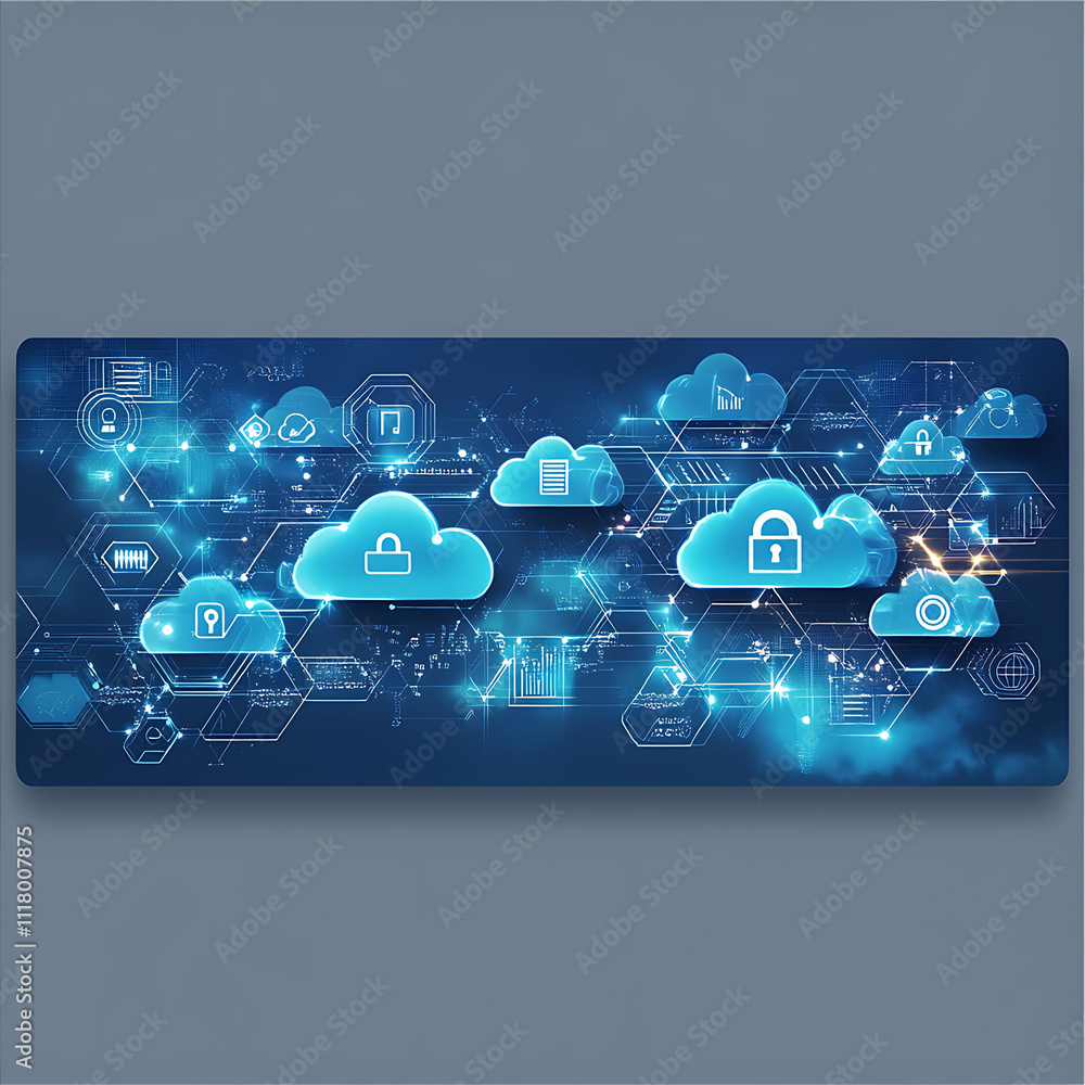 Poster digital cloud technology with secure data icons and connections