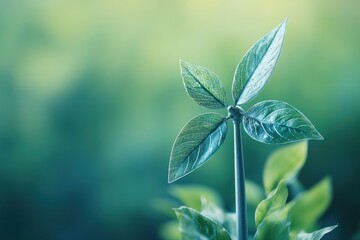 Close-Up of a Young Green Plant with Fresh Leaves in a Natural Setting, Highlighting Growth and Nature's Beauty