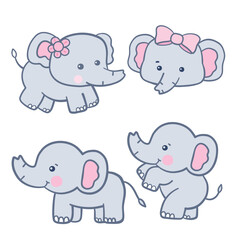 Set of Cute Cartoon Elephant Illustration .