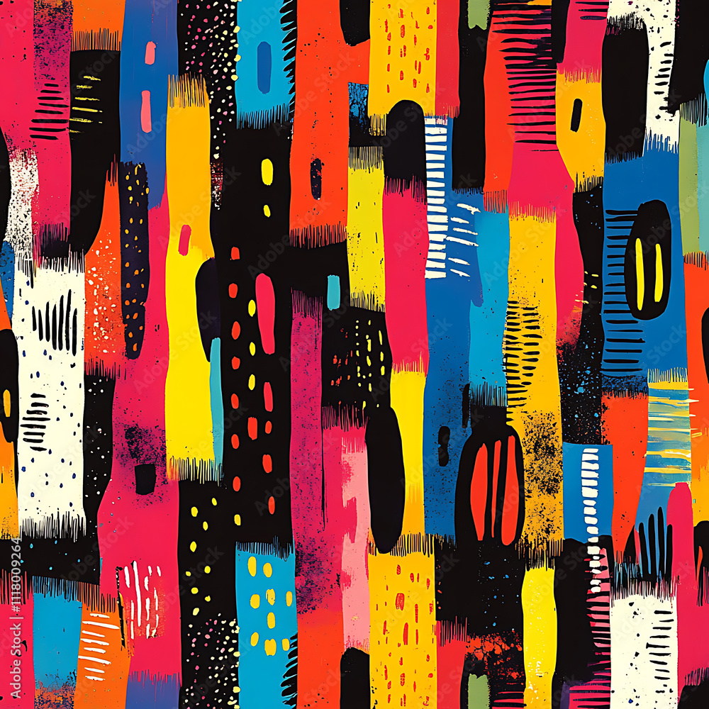 Poster Bright and vibrant abstract pattern featuring bold colors and dynamic shapes, creating energetic and playful visual experience. Perfect for modern design projects