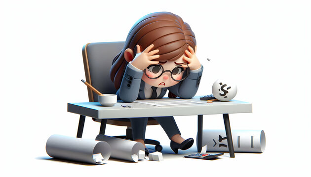 3D Businesswoman feeling frustrated with complex data on plain background copy space concept as A businesswoman feels frustrated while interpreting complex data on a plain background representing chal