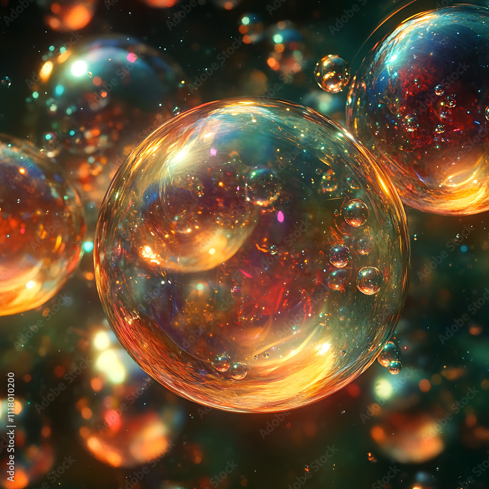 Aufkleber bubbles floating in colorful cosmic background create mesmerizing scene of infinite universes. vibra