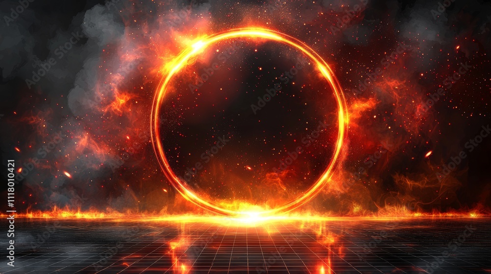 Poster a set of red circle frames, illustrated and isolated on a transparent background, featuring haze, sh