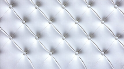 A close-up view of a white tufted surface featuring buttons, showcasing a soft and elegant texture ideal for upholstery or bedding.