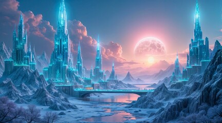 Fototapeta premium Crystal Citadel: A Dream of Ice and Light