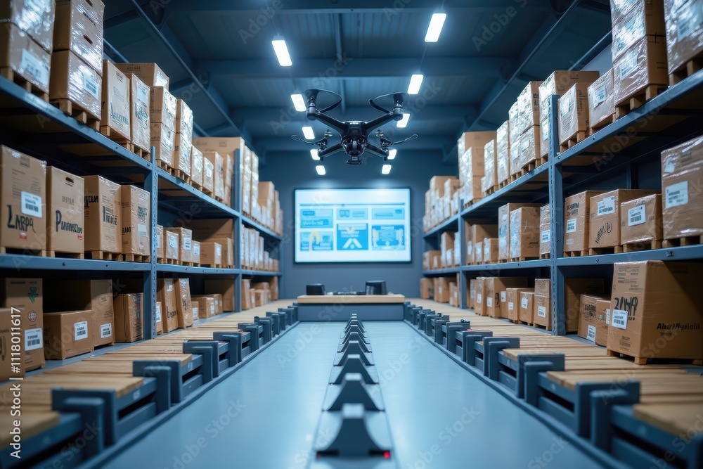 Aufkleber modern warehouse automation with drones: efficient inventory management and high-tech logistics solu
