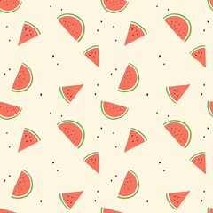 Seamless pattern with watermelons and slices. Summer fruit decorative illustration. seamless background.twork