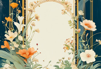 Floral elegance surrounding a blank canvas invites creative expression in serene colors