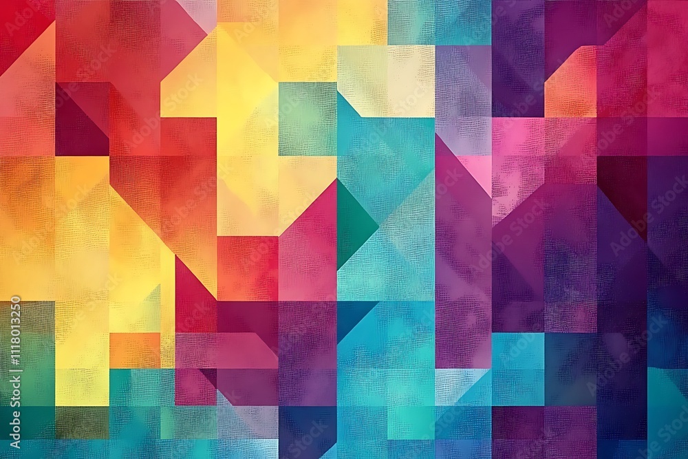 Poster seamless colorful geometric abstract background with overlapping shapes and vibrant hues, creating a