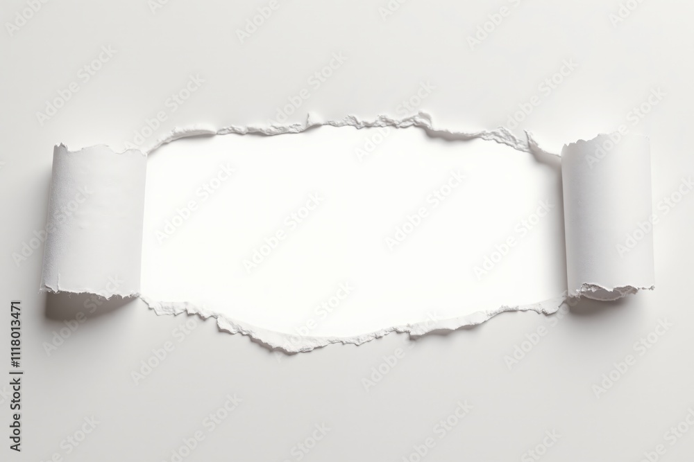 Poster torn white paper with ripped edges revealing blank space for text or design elements on a clean back