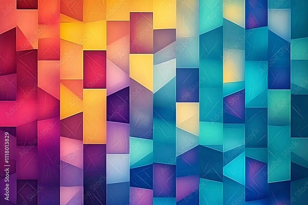 Poster seamless colorful geometric abstract background with overlapping shapes and vibrant hues, creating a