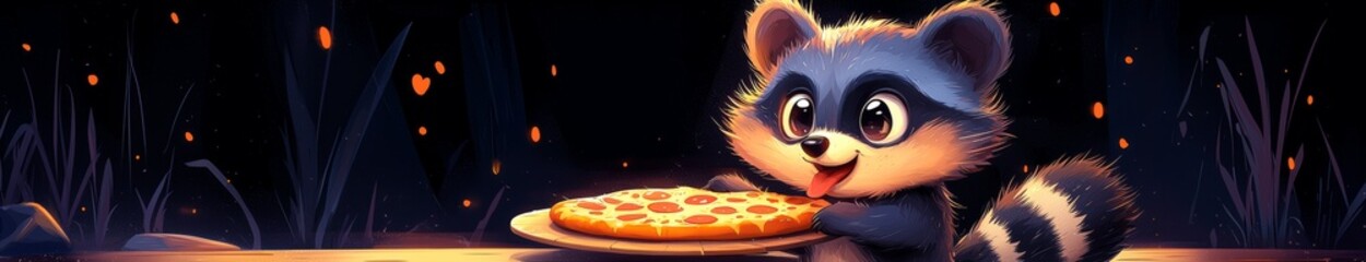 Fototapeta premium A collection of raccoon characters, isolated on white, showing different poses like thinking, munching on chips, sitting angrily, and chewing pizza.