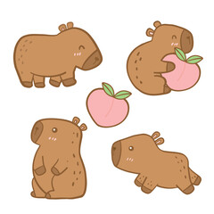 Fototapeta premium Set of Cute Cartoon Capybara Illustration