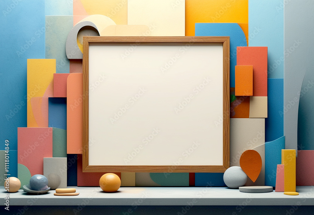 Poster creative display of abstract shapes and empty canvas in an artistic setting