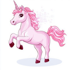 Fototapeta premium A playful pink unicorn illustration with sparkles and an enchanting pose.