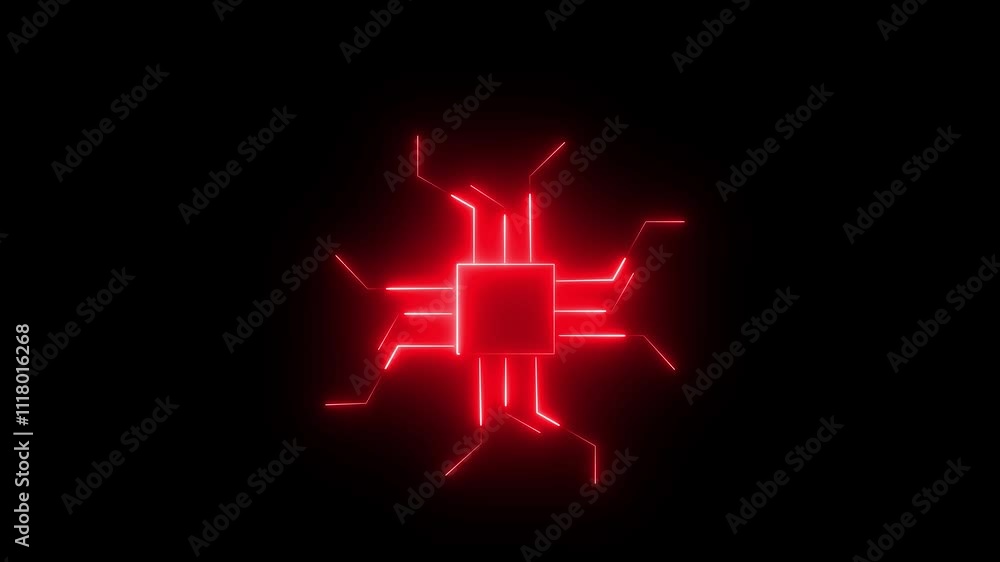 Poster microchip drawn with a plasma line. animation on the theme of signs and symbols cpu icon isolated on