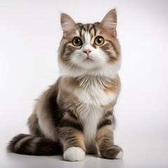 Obraz premium Cute cat sitting against a plain white background, highlighting its adorable features