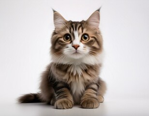 Cute cat sitting against a plain white background, highlighting its adorable features
