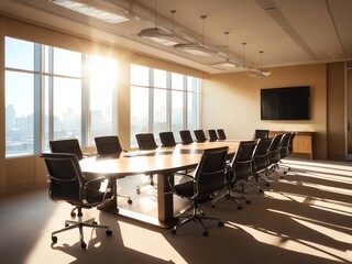 Sunlit Modern Conference Room with City View
