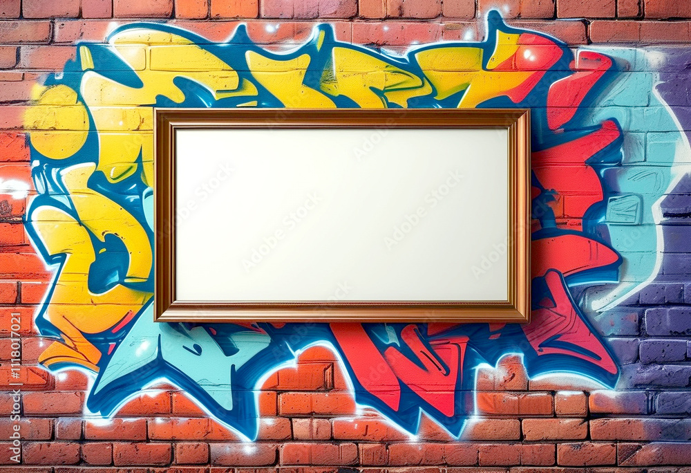 Poster vibrant graffiti backdrop with an empty frame for creative expression