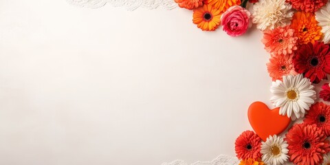 Vibrant Floral Arrangement with Heart Shape on White Background for Celebrating Special Days and Events